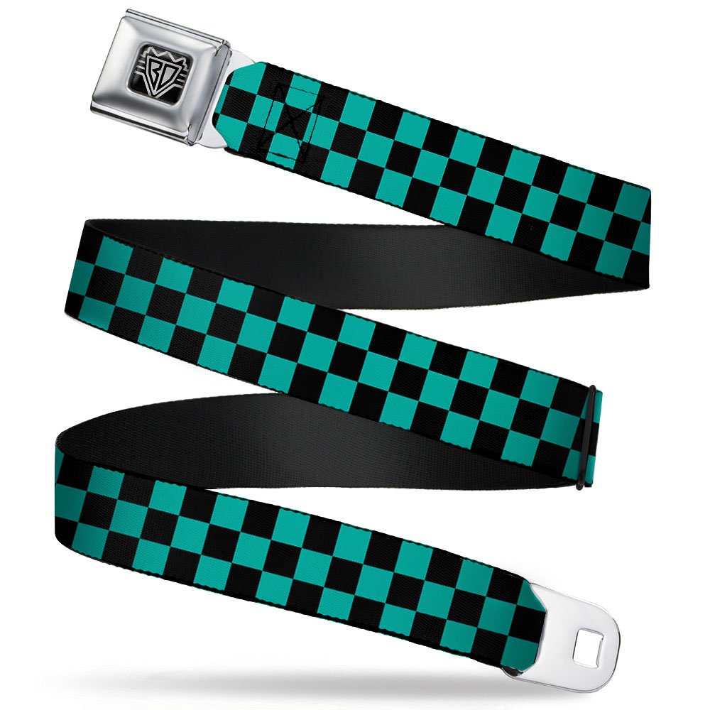 Buckle Down Seatbelt Belt - Checker Black/Teal - 1.0" Wide - 20-36 Inches in Length