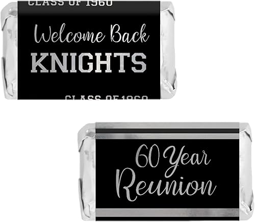 DISTINCTIVS Mini envoltorios personalizados de barra de caramelo Class Reunion - 45 calcomanías (lámina plateada)