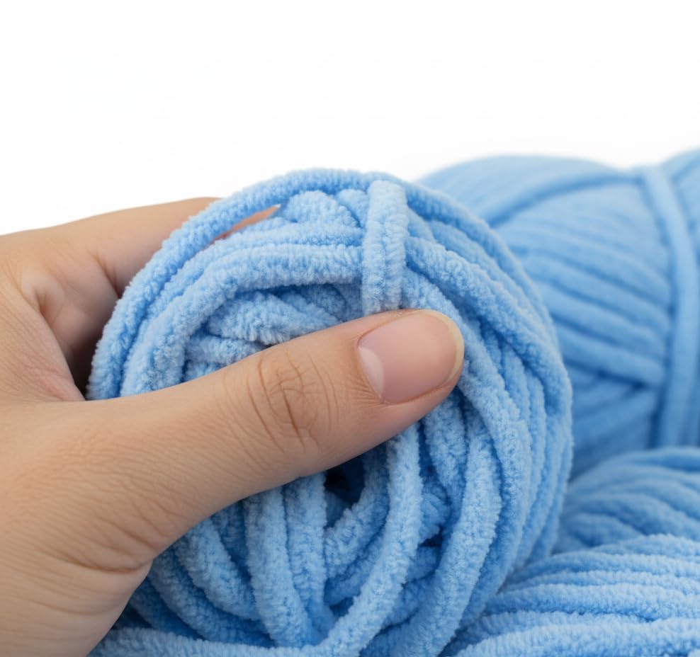 Image of ProKart Premium Blankie Wool, Plush & Cuddly, Chenille Yarn Supersoft Hand Knitting Wool Ball | Blanket Thick /Mottu Yarn Ball Suitable for Hand Knitting and Crocheting for Baby, Adult, Sweaters, caps, Throws, Home Furnishing, Scarves, Blankets (Sky Blue-BLK019, 100gms x 1 Pack)