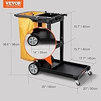 Vista 5 de VEVOR Carrito de limpieza, carrito comercial de limpieza de 3 estantes, carrito de plástico de limpieza de 200 libras de capacidad, con bolsa de PVC