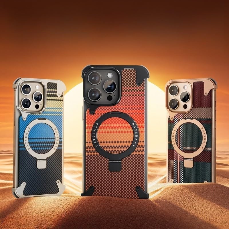 iPhone 17 Pro Max用ジェネリックケース(カラー:チタニウムグレー)磁気メタルカーボンファイバーフレームレススタンドバ