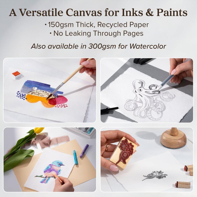 Wanderings A5 Handmade Paper Sample Kit Deckle Edge & Straight Edge 150gsm, 300gsm & 500gsm Includes Handmade Envelopes - Image 2