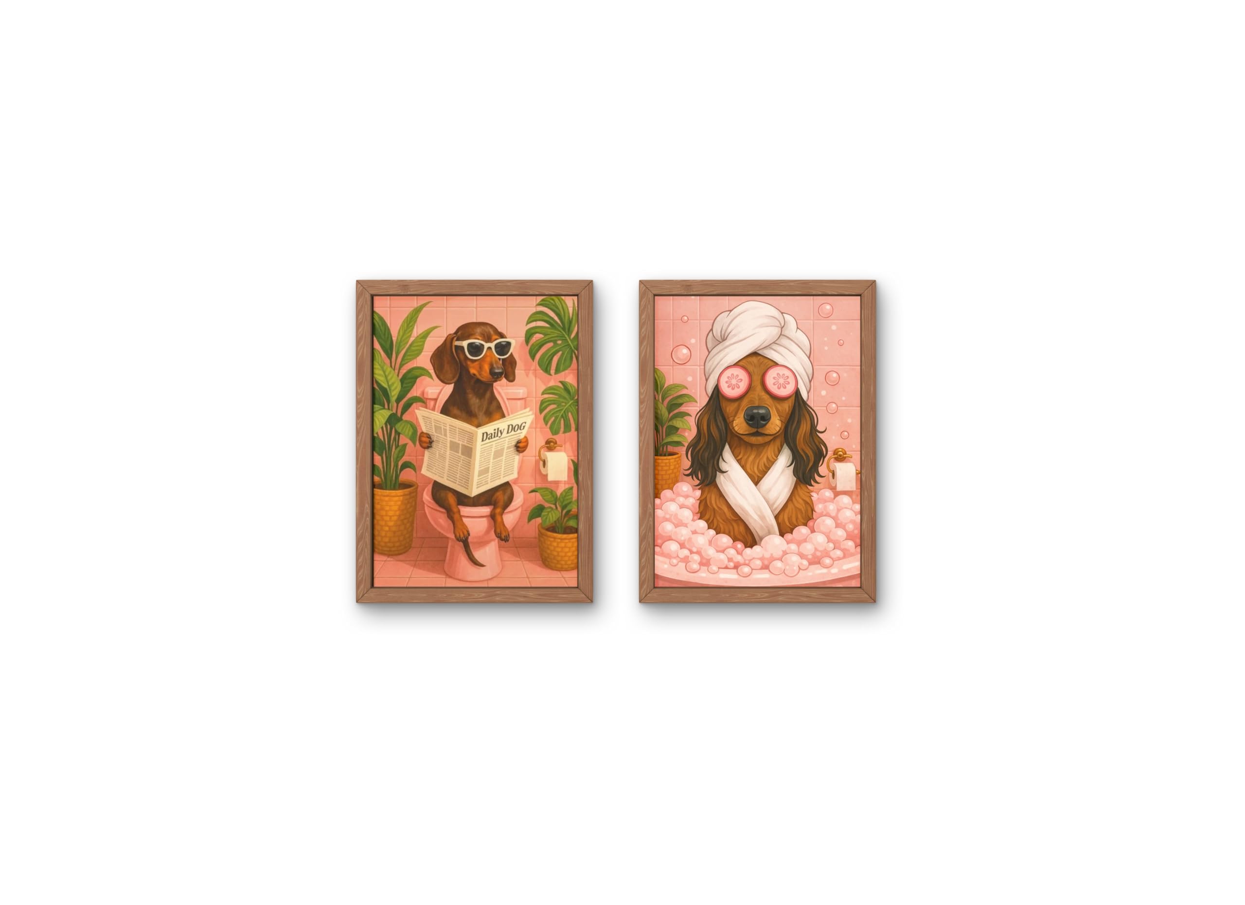 Funny Dog Wall Art Set of 2 | Bathroom Dog Wall Decor | Cute Black Dog Framed Wall Painting for Bathroom, Bedroom & Dog Lover Gift (8x12 Inch)-image-3