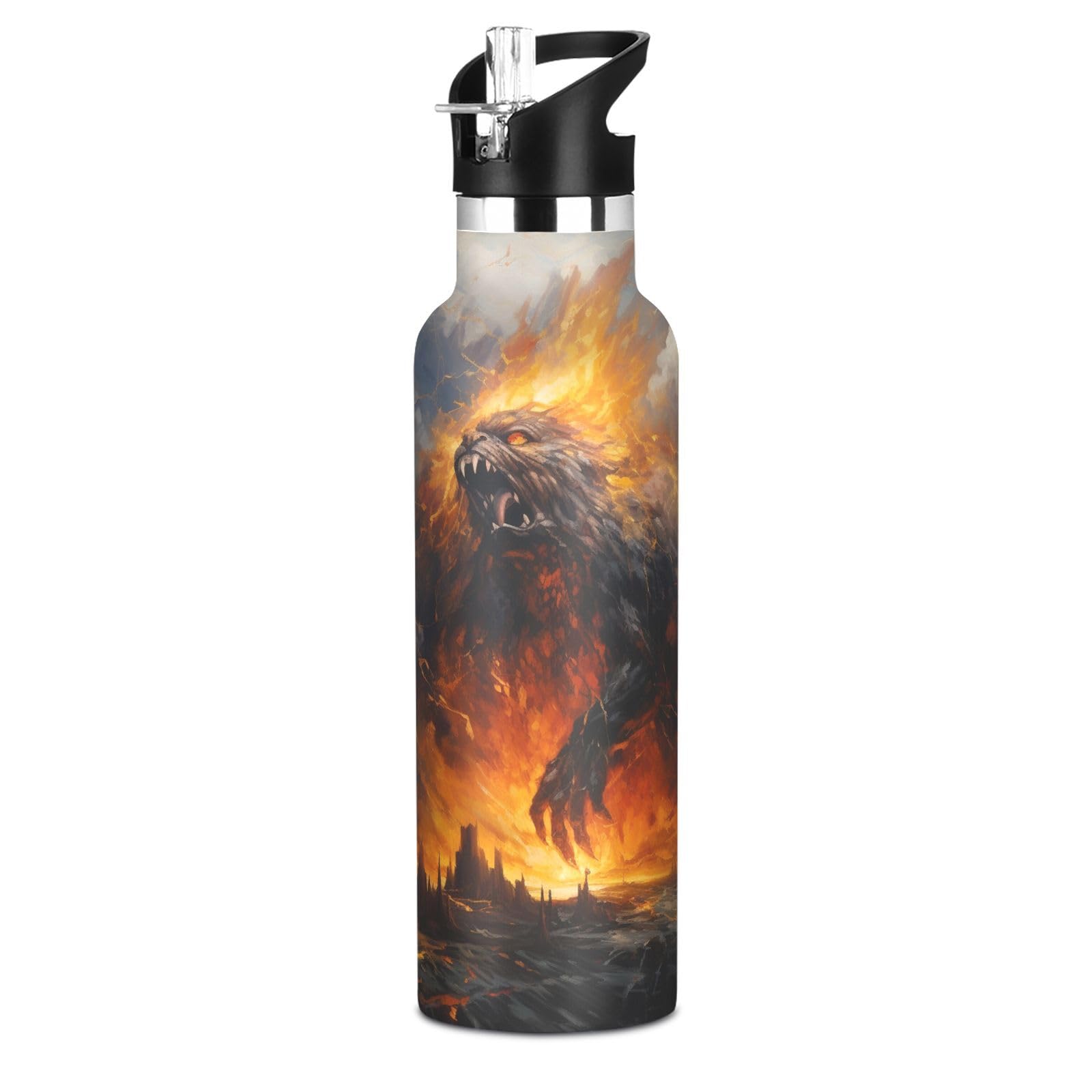 Kaaviyo Boys Pattern Fiery Animal Dramatic Cloud Water Bottle Stainless Steel Jug Insulated Vacuum Cup For Girls(600Ml)