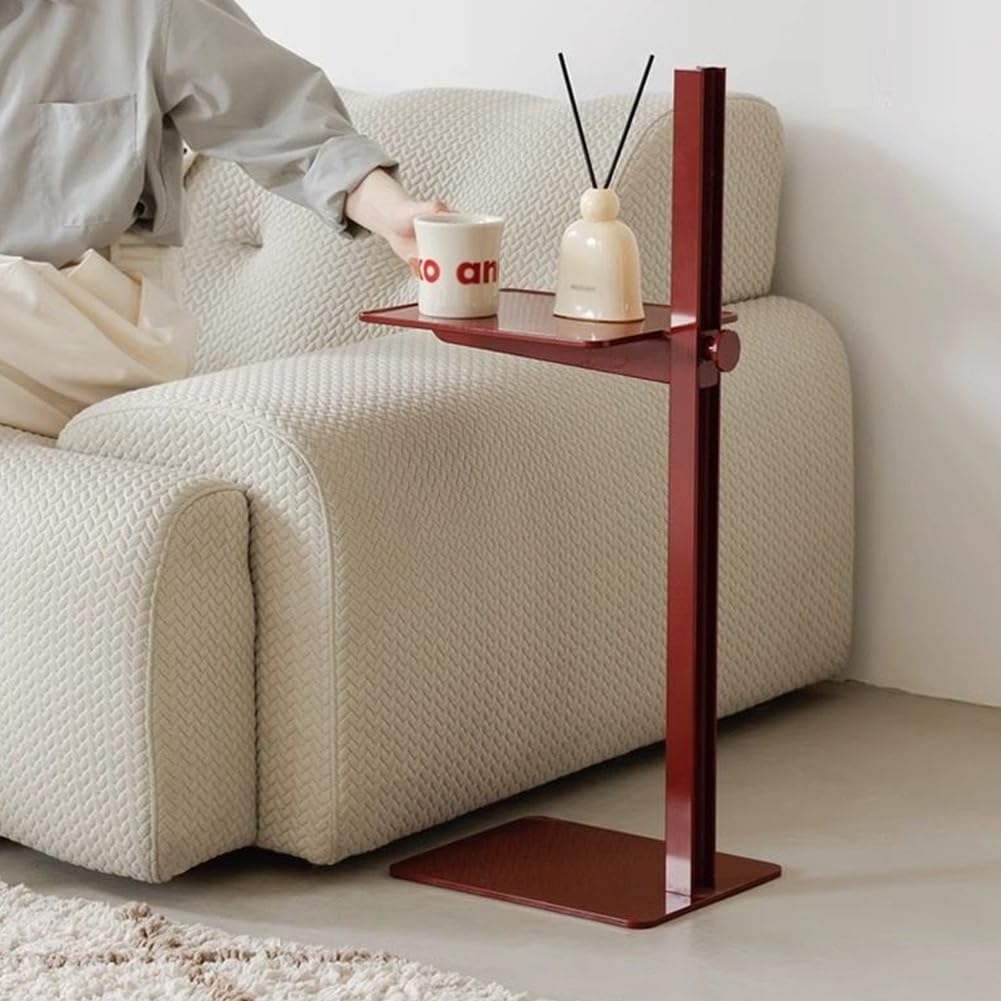 SXZenSpace Metal C-Shaped Side Table with Lifting Top,Snack Coffee End Adjustable Height,Couch Tables That Slide under for Living Room,Burgundy