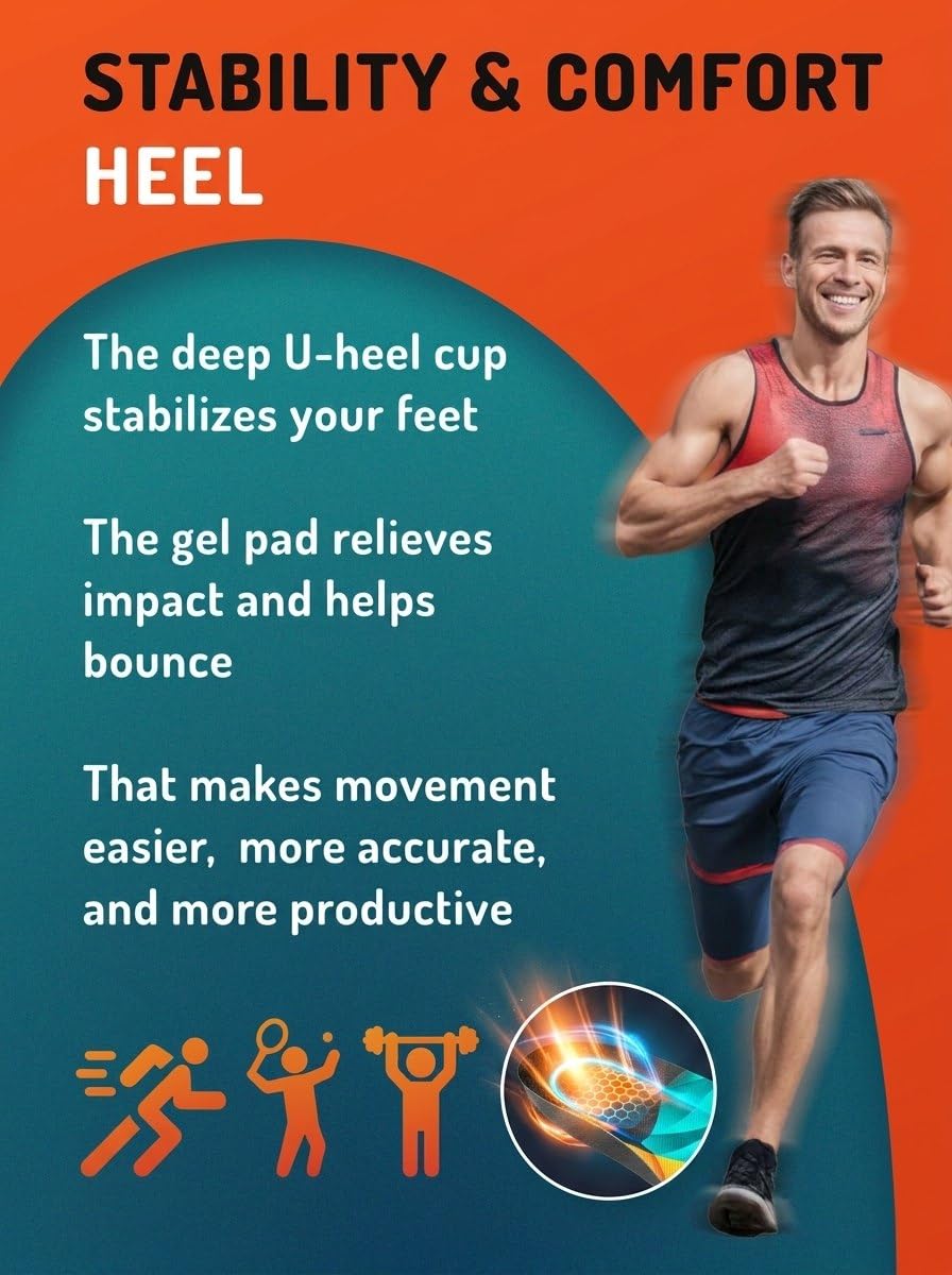 Plantillas deportivas que absorben los golpes, inserciones de amortiguación de zapatos deportivos para hombres y mujeres, ideales para deportes activos, correr, entrenamiento, senderismo, arco neutro,