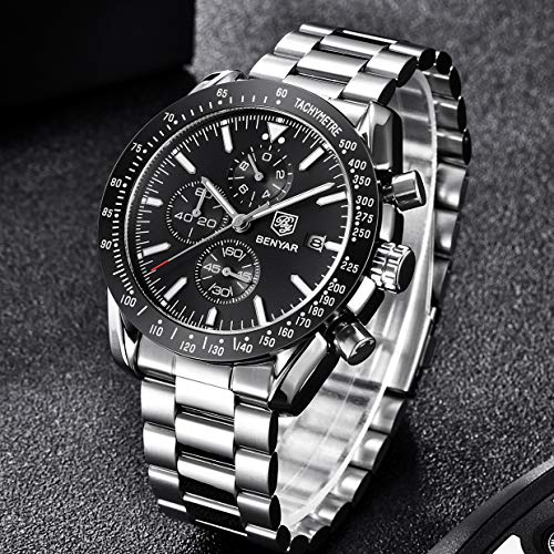Image of BENYAR Fashion Watches for Men Sport Waterproof Watch Analog Quartz Date Chronograph Stainless Steel Business Wristwatch
