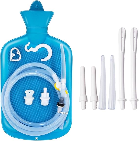 Enema Bag 2L Home Enema Kit with 6.5ft Long Silicone Hose, 7 Enema Tips