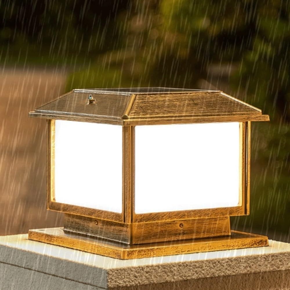 Nowoczesne lampy solarne na słupki, odporne na deszcz, oświetlenie na słupki ogrodzeniowe z akrylowym kloszem, do ogrodu i na patio(Brass,X-Large)