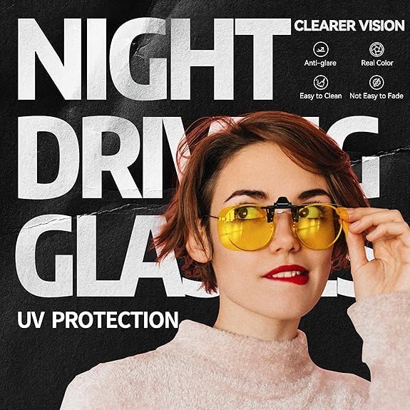 Clip on Flip up Sunglasses - Over Prescription Glasses for Men & Women - Polarized UV Protection Night Driving2