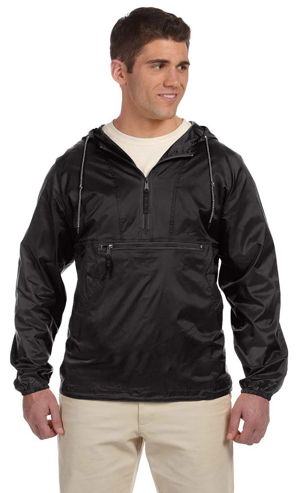 Harriton Packable Nylon Jacket, 4XL, BLACK
