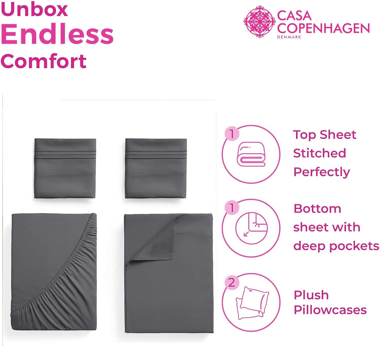 CASA COPENHAGEN® Luxuria 4Pcs Queen Sheet Set- Designed in Denmark, 100% AirCool Cotton Bed Sheets, Includes 1 Flat Sheet, 1 Deep Pocket Fitted Sheet & 2 Pillowcase Set of 4- Navy Blue