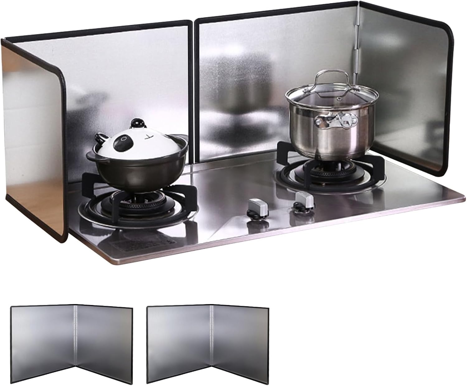 4 Sided Grease Splatter Guard Foldable Splatter Guard for Stove Stainless Steel Oil Splatter Screens Backsplash for Wall Gas Range Frying Pan Camping(Size:15.7×31.5×15.7inches)