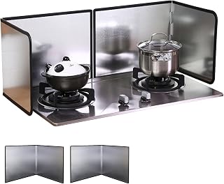 2 Pieces 2 Sided Grease Splatter Guard Foldable Splatter Guard for Stove Stainless Steel Oil Splatter Screens Backsplash for Wall Gas Range Frying Pan Camping(Size:11.8×15.7inches)