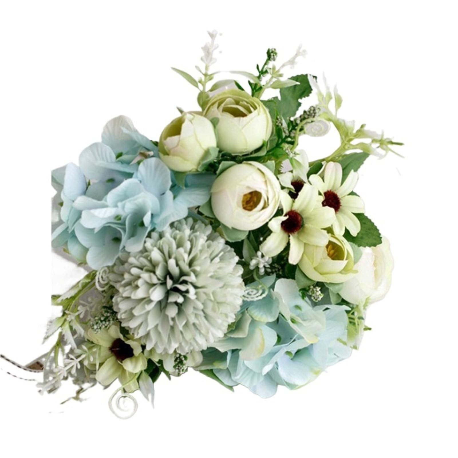 Seta artificiale rosa peonia fiore bouquet da sposa rosa ortensia pompon bocciolo punta di vaniglia(Bud-green)