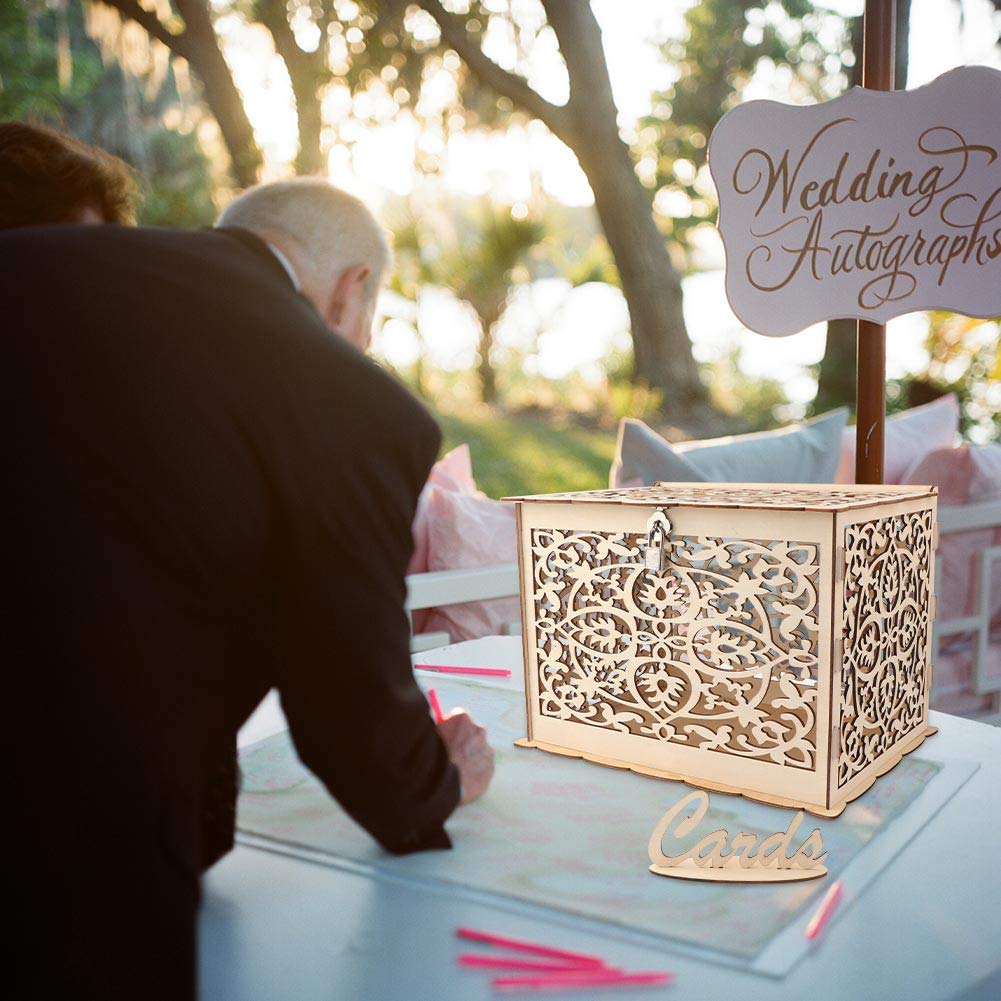 Boîte à Cartes De Mariage Bois Et Acrylique – Fenêtre Transparente, Design Rustique - 8