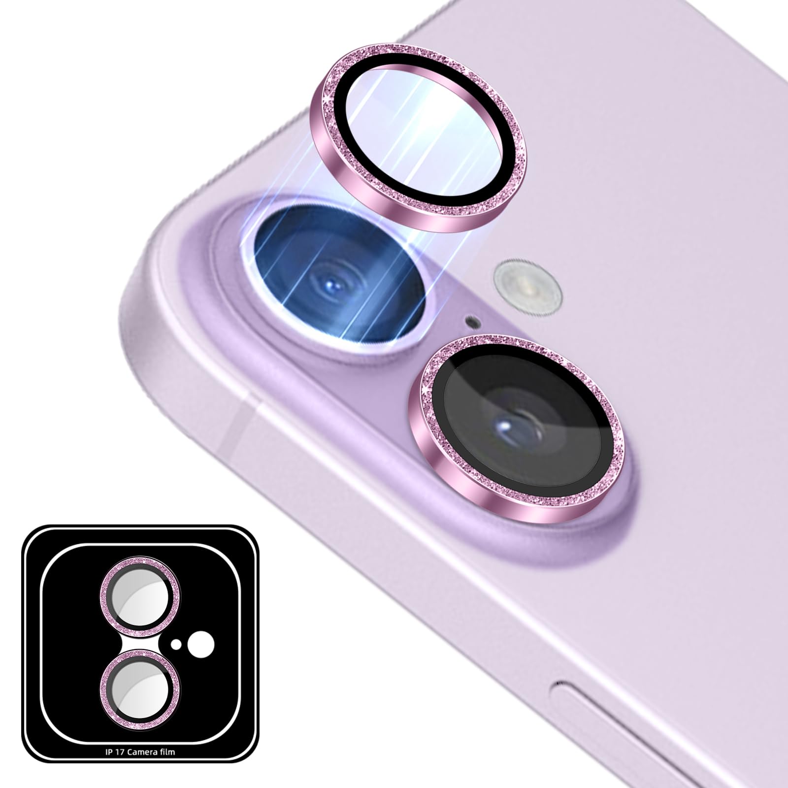 【SinRenn】対応 iPhone 17カメラフィルム カメラカバー キラキラ 9H強化ガラス アルミ合金 レンズ保護 アイフォン17用 カメラ保護