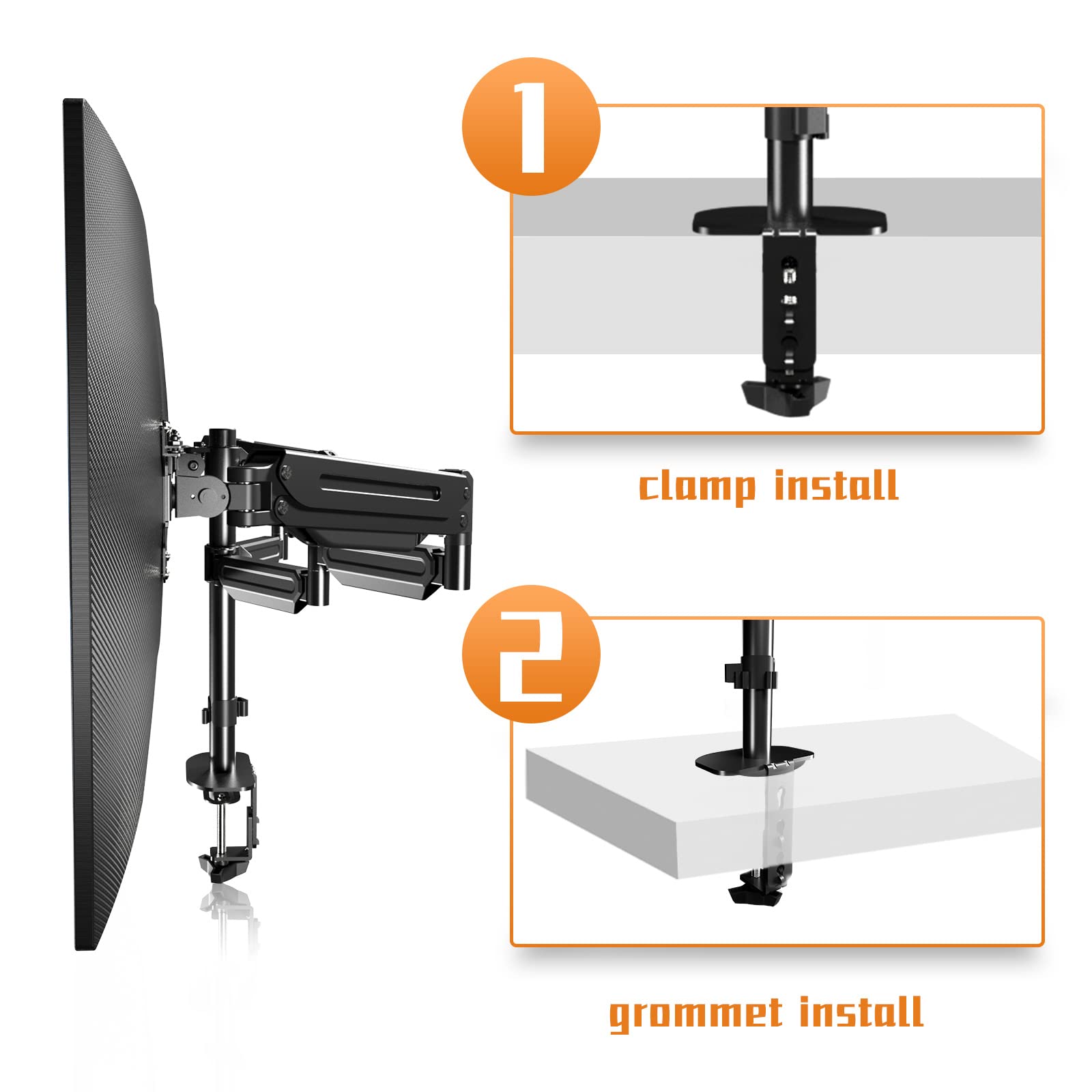 Supporto triplo per monitor, supporto per monitor per 3 monitor, supporto da tavolo regolabile per monitor a molla a gas con rotazione girevole per tre schermi da 17-27" fino a 6 kg ciascuno MD8003