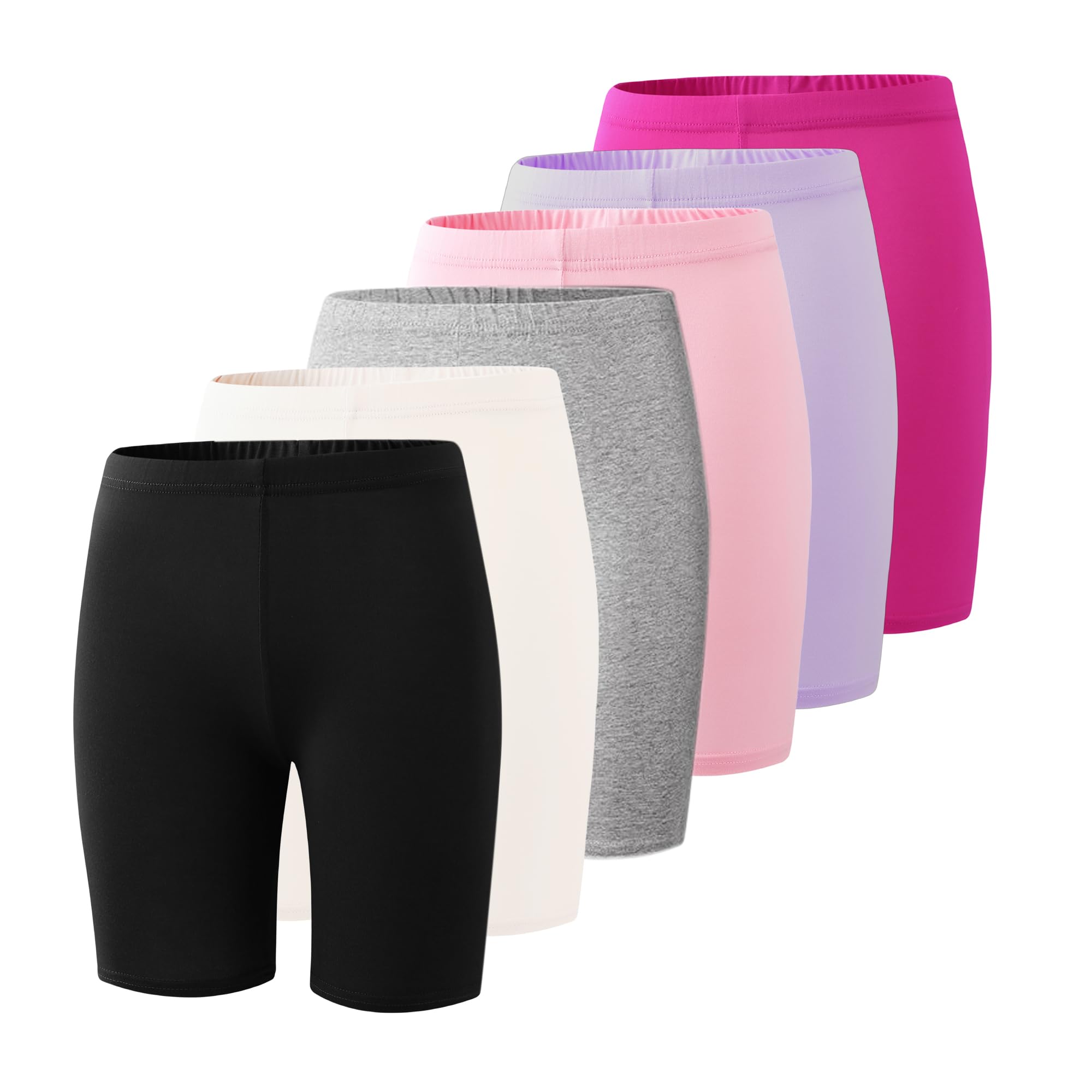 6-Pack Girls' Compression Spandex Shorts for 4-12Years | Athletic Wear for Gym, Dance, Yoga, Volleyball &amp; Bike Riding