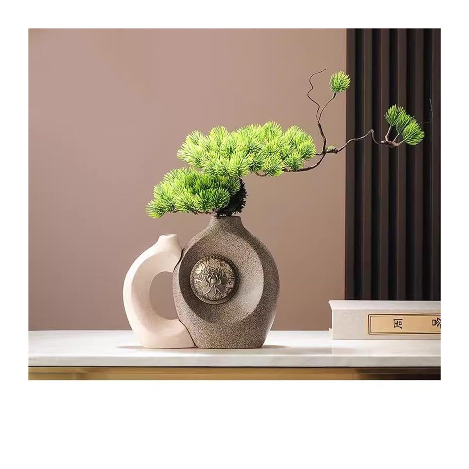HCZKIUJY Artificial Bonsai Tree Simulated Welcome Pine Bonsai Vase Decoration Zen Living Room Porch Cabinet Office Landscape Hotel Fake Plant Decoration (A)