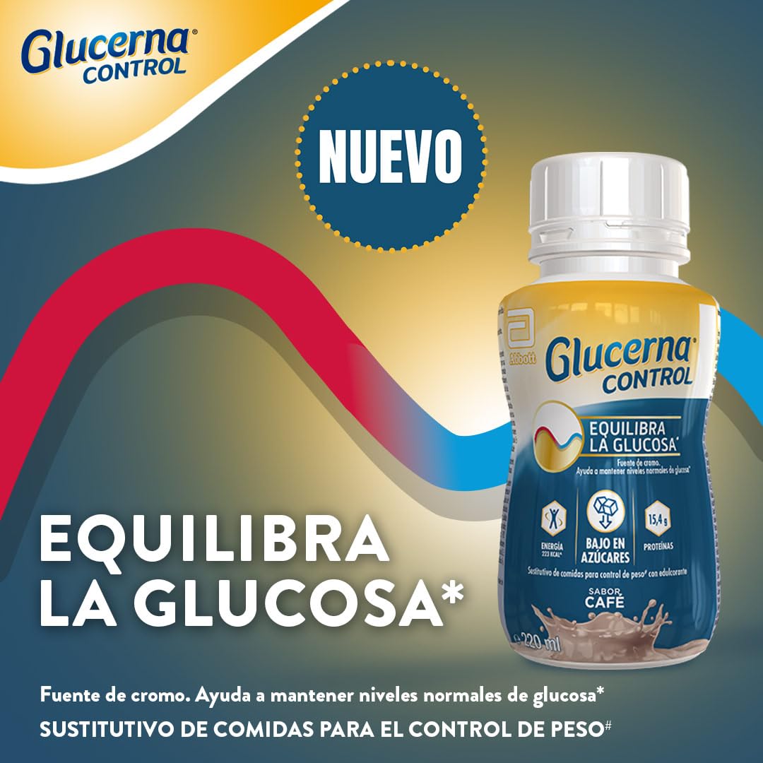 Glucerna Control sabor café, sustitutivo de comidas listo para tomar, equilibrio de glucosa gracias al cromo, pack 8x220ml