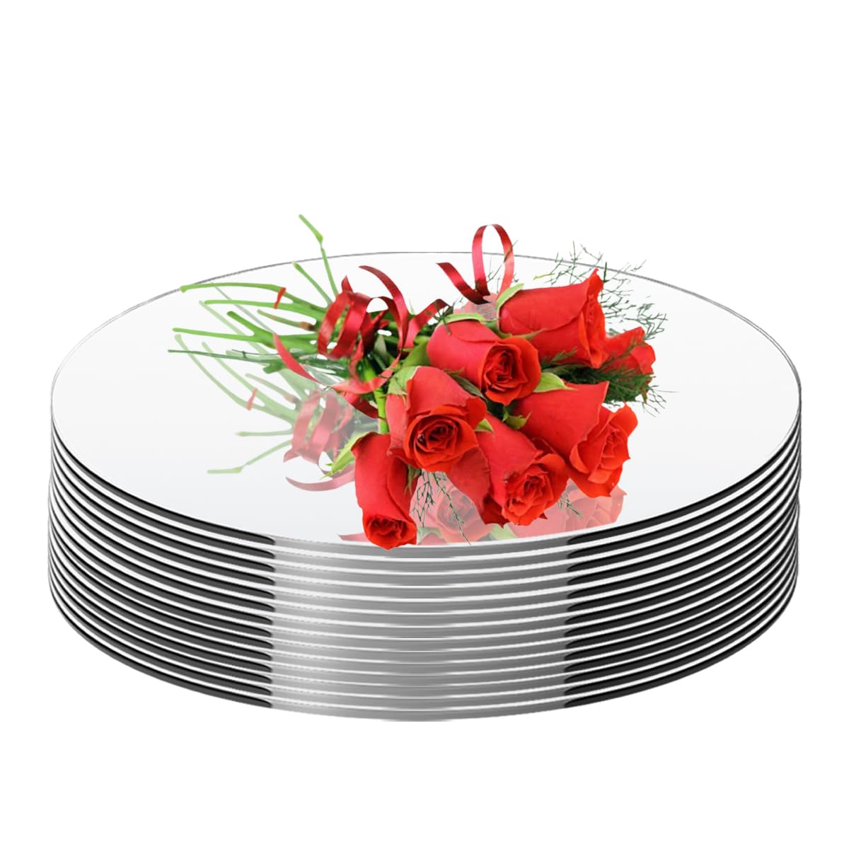 PASOCON 12PCS Round Mirrors for Centerpieces, 10inch Acrylic Round Wall Mirror Circle Mirror for Craft Candle Tray Mirror for Christmas Wedding