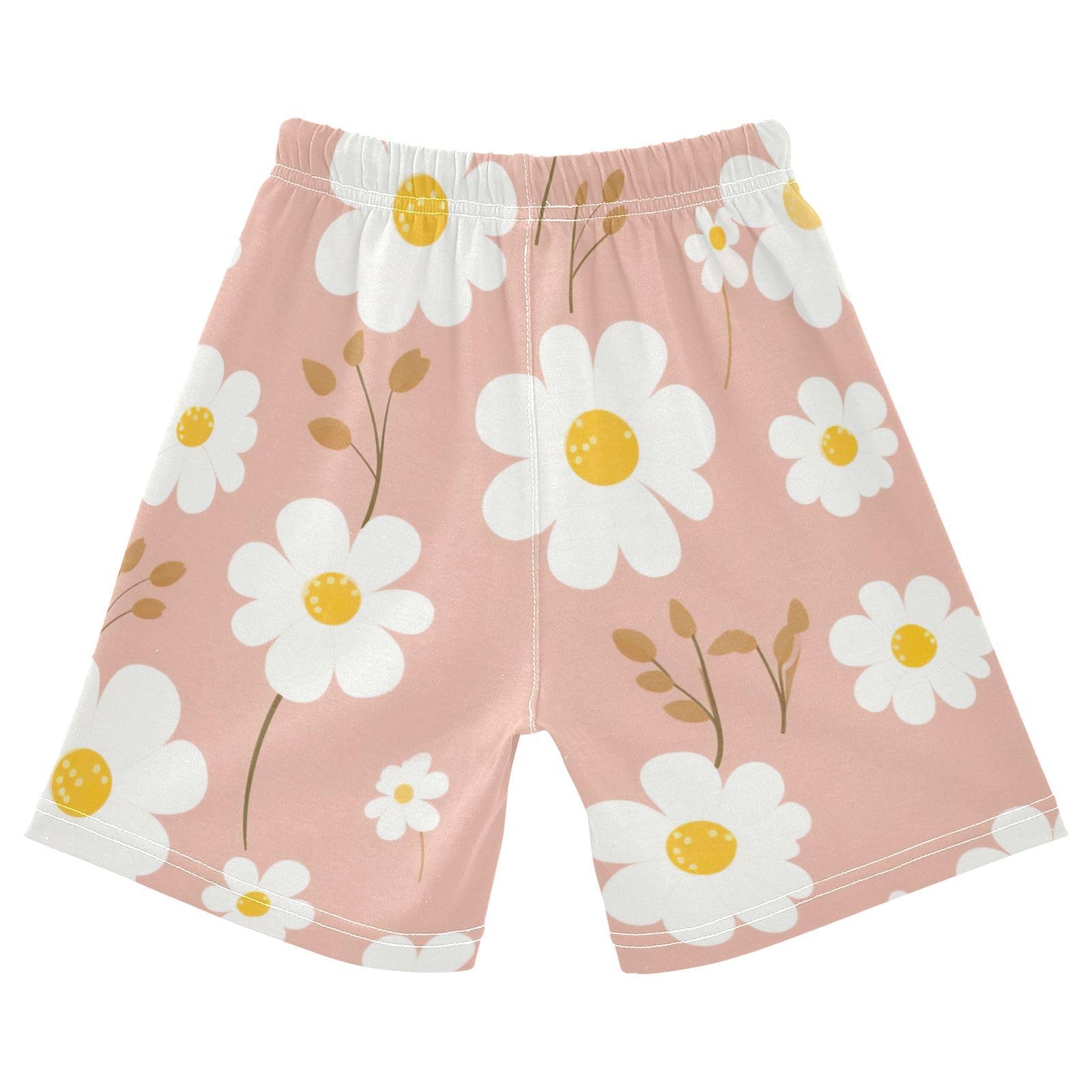 innewgogo Pink White Flower Toddler Baby Boy Girl Cotton Pull-On Shorts Elastic Waist Kids Pants Beach Summer Shorts 2T