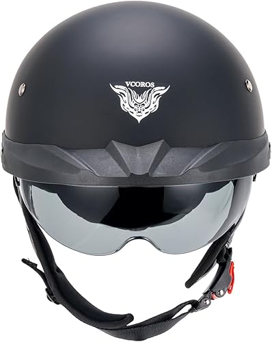 Miniatura 3 de VCOROS Half Helmets VHF04 - Parasol de cara abierta para motocicleta, hebilla de liberación rápida, ajustable, aprobado por DOT, para ciclismo,