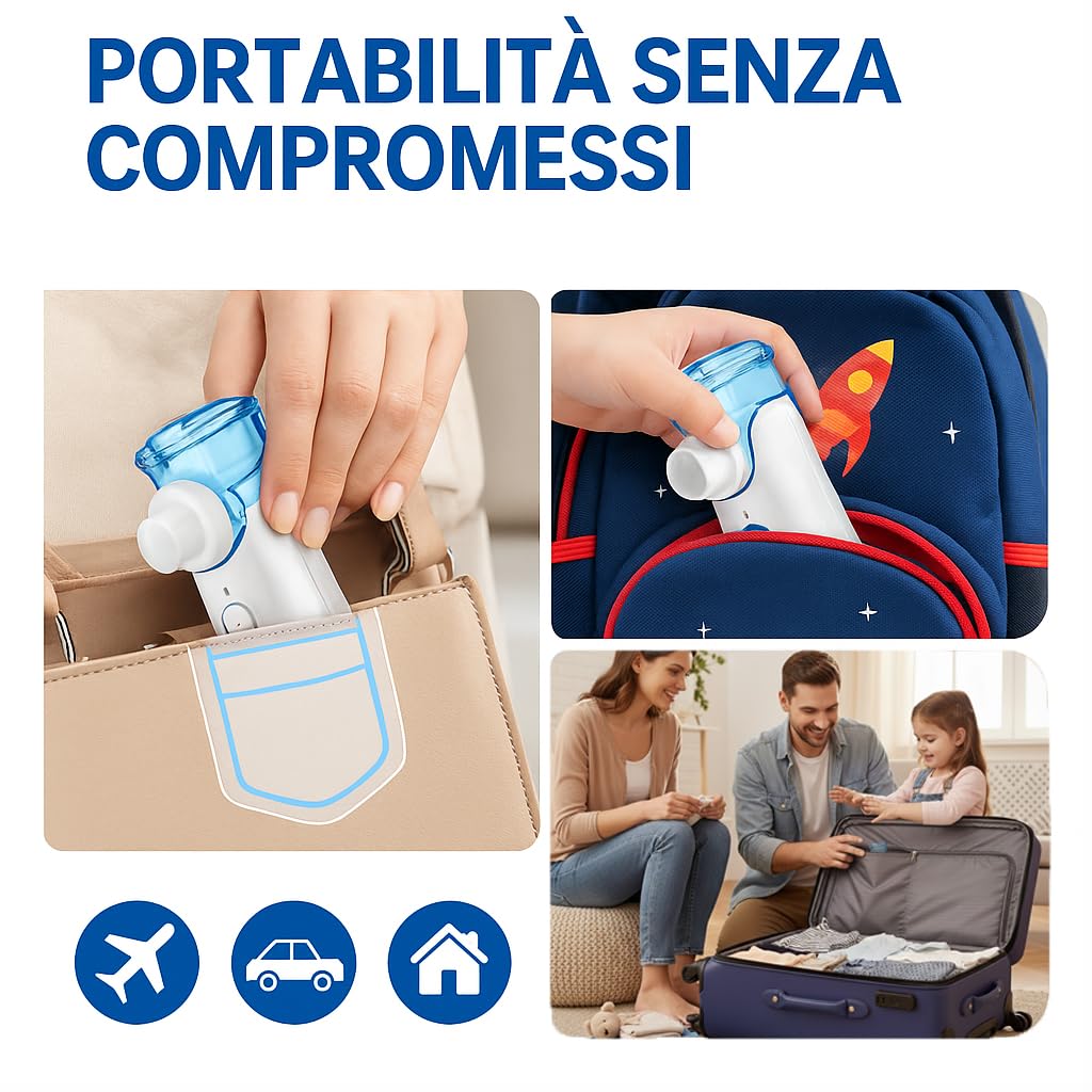 Medicinadellavoro.com - Aerosol Portatile Silenzioso, Porta USB-C con Batteria Ricaricabile e 2 Adattatori inclusi - Aerosol per Adulti e Bambini, Consigliato per Uso Domestico e in Viaggio