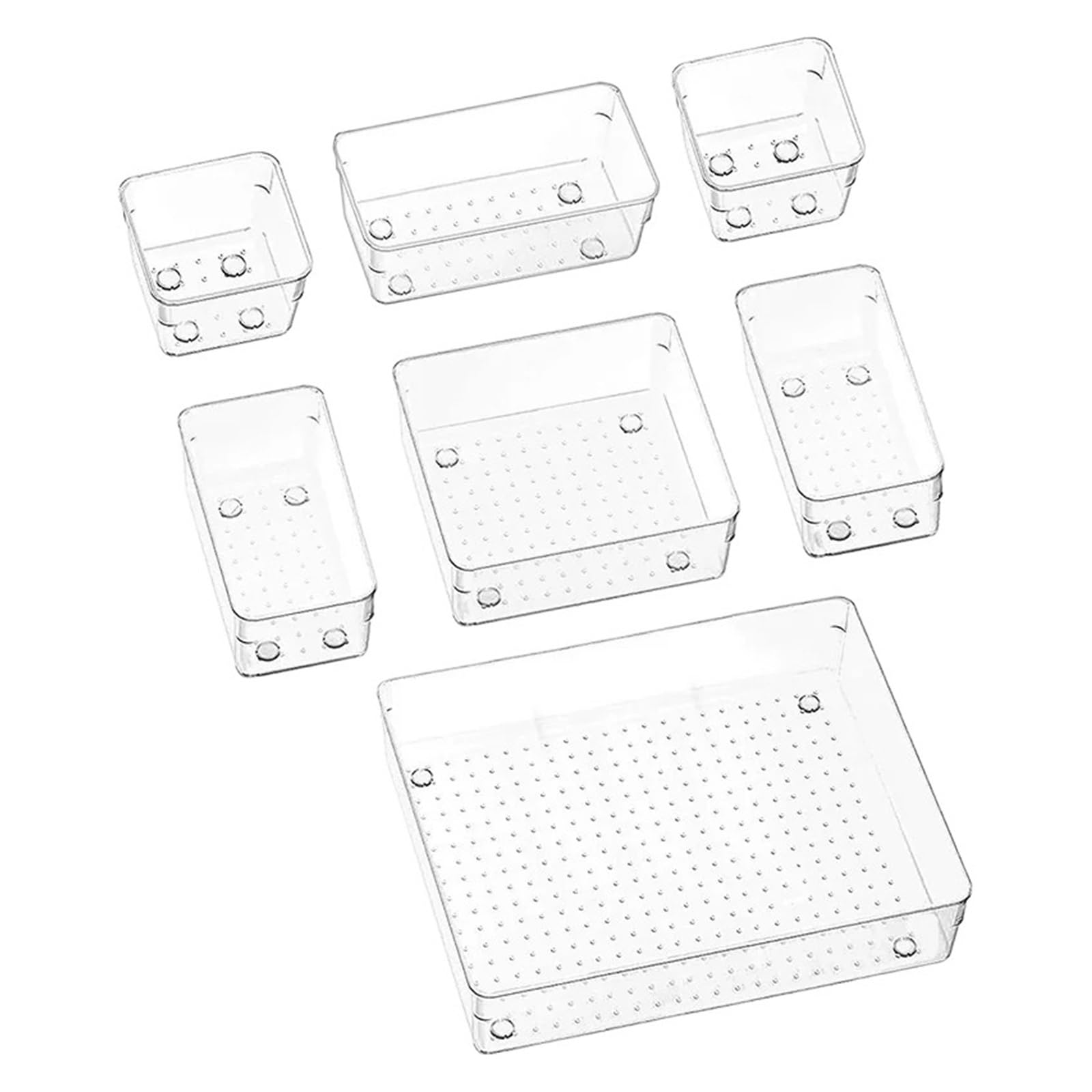Generico Set versatile di organizer for cassetti da 10 pezzi: vassoi e divisori in plastica trasparente in 4 dimensioni(7PCs)