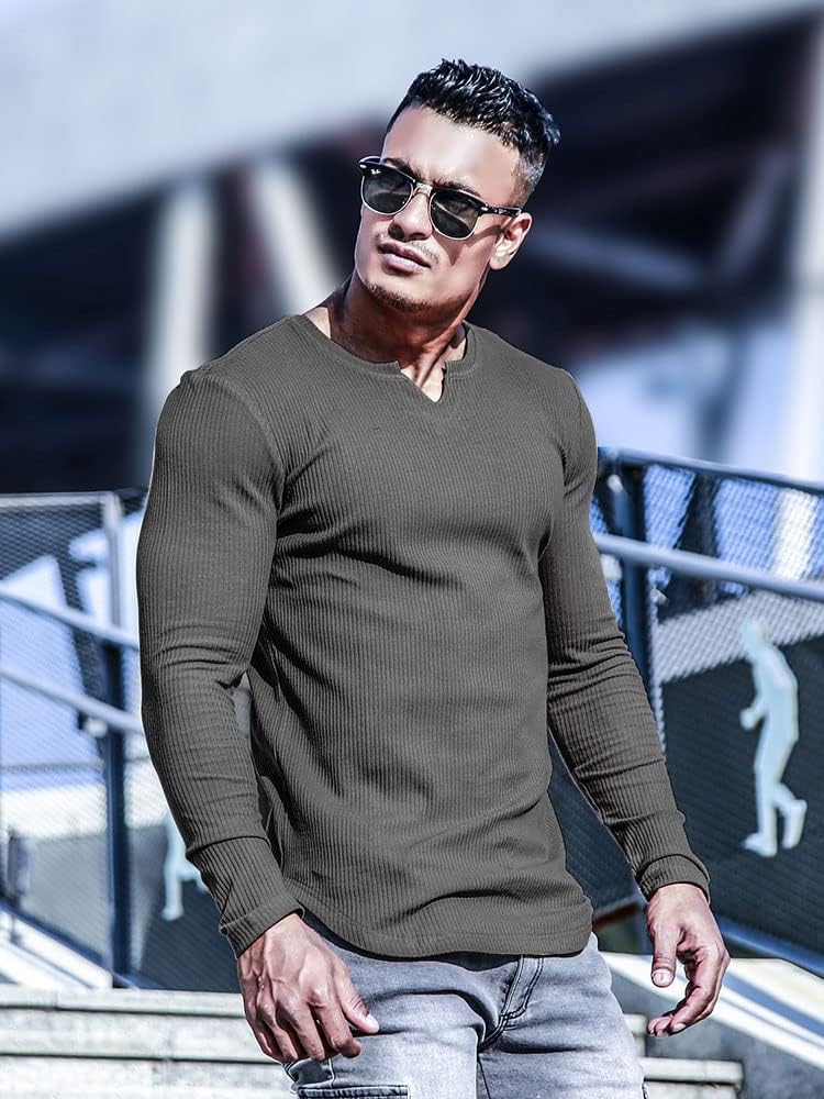 Muscle Cmdr Men's Henley Long&Short Sleeve T-Shirt Slim Fit V Neck Shirts Stretch Tee Casual Underwear Athletic Medium Weight - Image 2