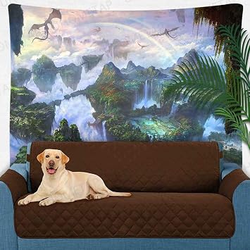 Fantasy World Forest Tapestries,Fairy Tale Landscape Fly Dragon 80X60Inch
