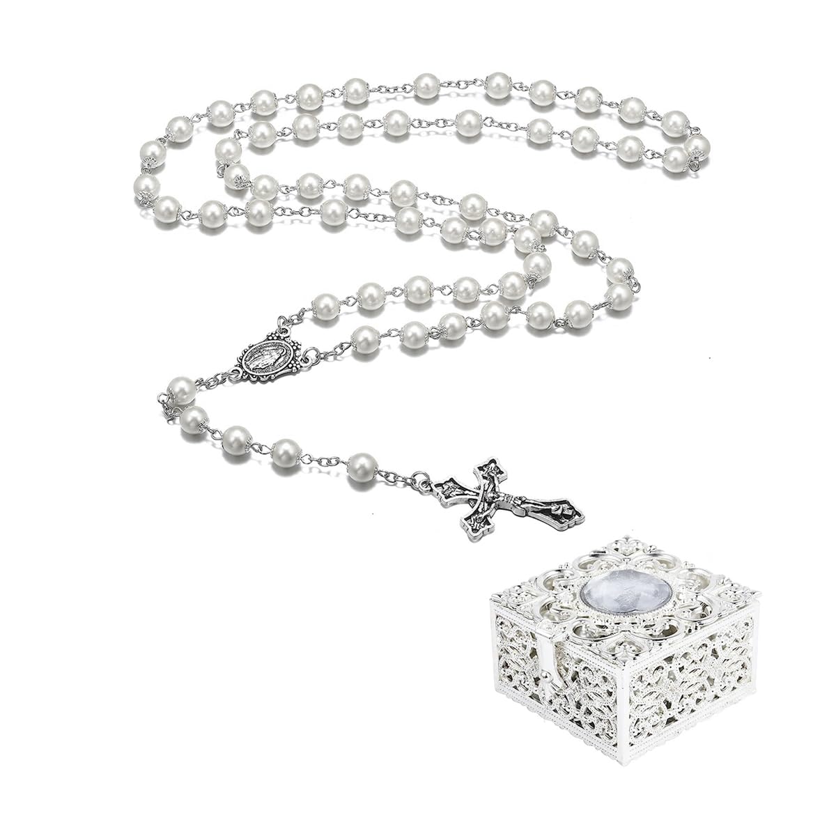 See full amazon price history chart for SANNIDHI® Cross Pendant Pearl Necklace, 8mm Rosary Beads with Cross Necklace for Women and Men Catholic Prayer Gift, Pack in Engraved Metal Box SANNIDHI® Cross Pendant Pearl Necklace, 8mm Rosary Beads with Cross Necklace for Women and Men Catholic Prayer Gift, Pack in Engraved Metal Box (B0CDW1GLYS) Amazon Price History, Amazon Price Tracker