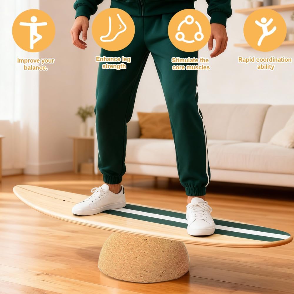 Wooden Balance Board, Complete Kit or Starter, Balance Board with Roller and Accessories, Surf, Fitness, Rehabilitation, Adults and Children