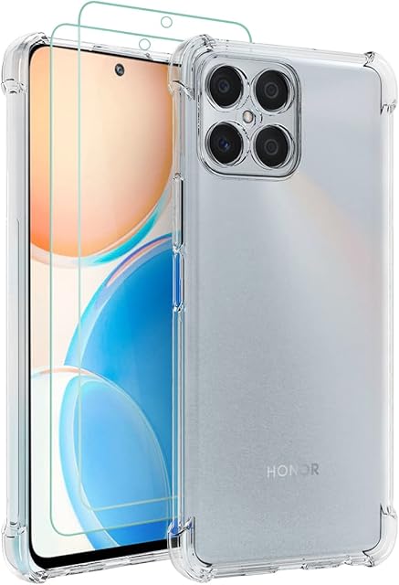 Osophter for Honor X8 4G Case(Not For X8 5G) Clear with 2pcs Screen Protector Transparent Reinforced Corners TPU Shock-Absorption Flexible Cell Phone Cover for Honor X8 4G(clear)