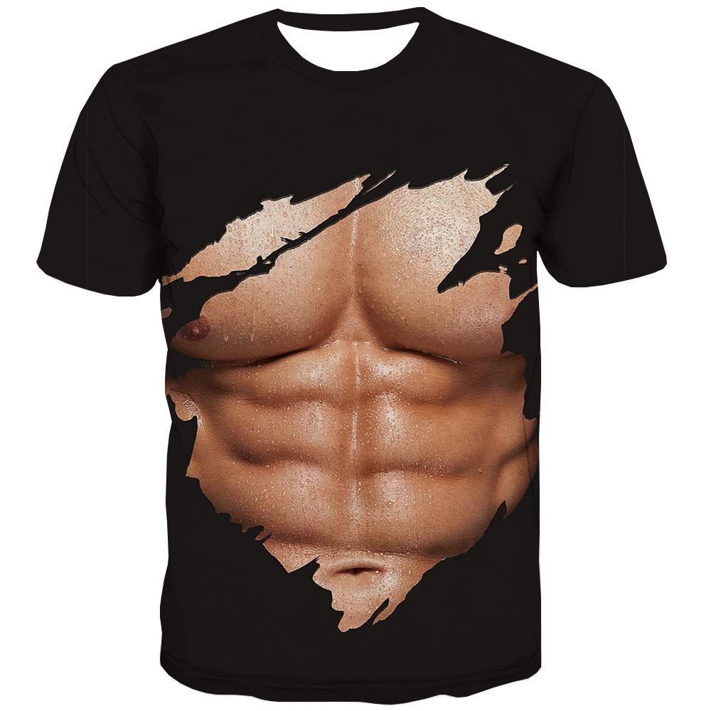 QCIV Muscle Tee Shirts for Men Funny T-Shirt with Abdominal Muscle 3D Printed Graphics (XL, Muscle Tee Shirts)