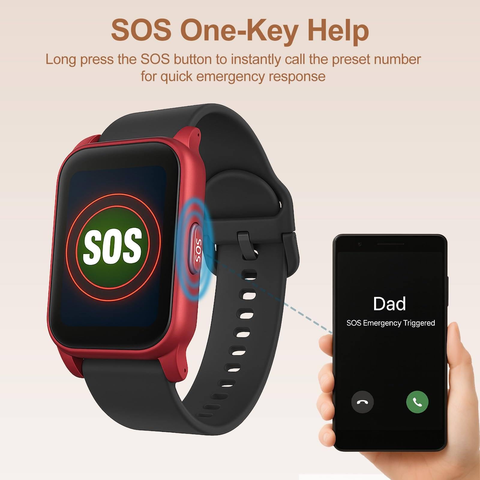 Reloj Inteligente Para Personas Mayores Para Prevenir Caídas, Con Alarma De Caídas + Botón De Llamada De Emergencia SOS, Videollamadas, Pulsera De Seguimiento GPS Para Personas Mayores Black