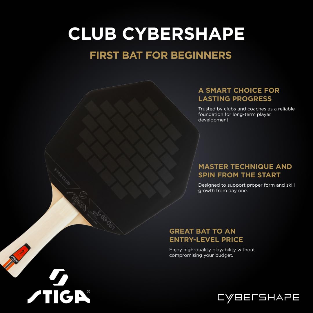 Raquette de Tennis de Table STIGA Club Cybershape. Raquette de Tennis de Table pour débutants avec Bois 5 Plis, revêtement Star Club et Grand Sweet Spot