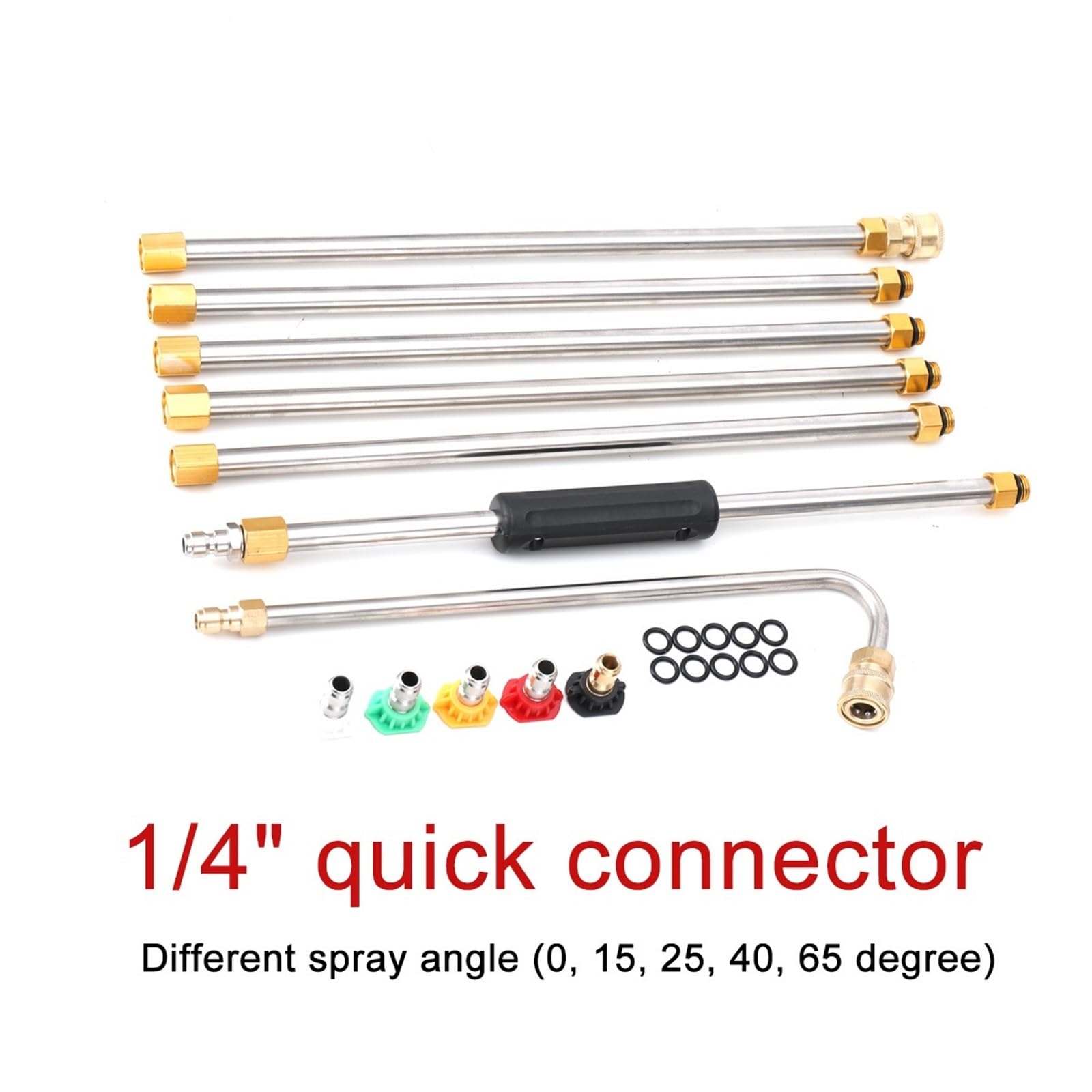 Lance de Nettoyage Allongée Outil de nettoyage gouttières à connecteur rapide 1/4", rallonges nettoyeur haute pression 4000 psi, toit avec buses(9 * 5.5 * 18cm)