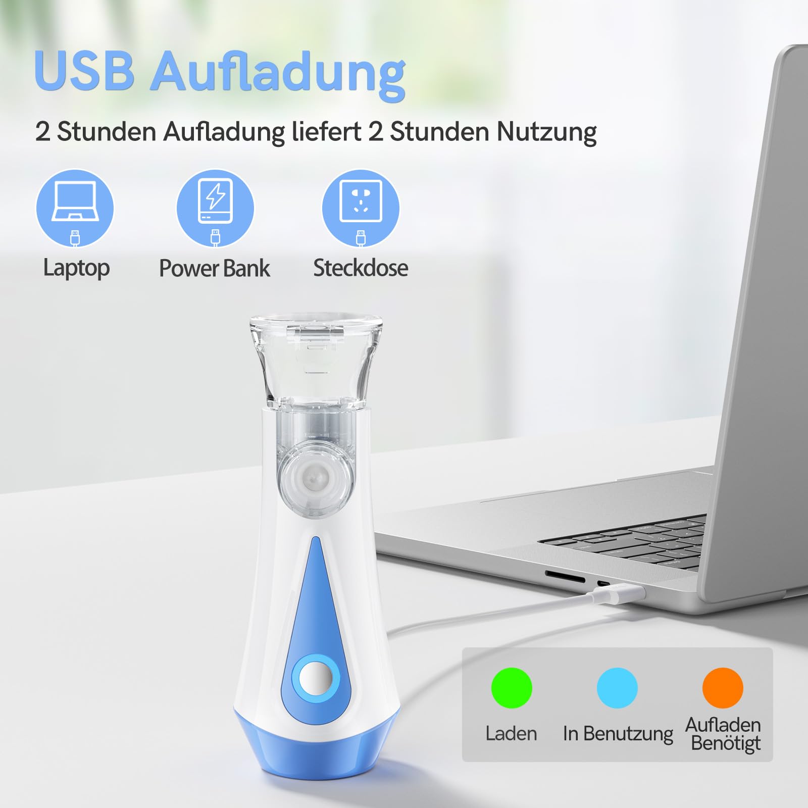 Inhalationsgerät, JOSSIS Ultra Leise Inhaliergeräte für Erwachsene, Kinder, Partikelgröße 1-5µm, Einstellbarer Sprühnebel, Aufladbarer Inhalator