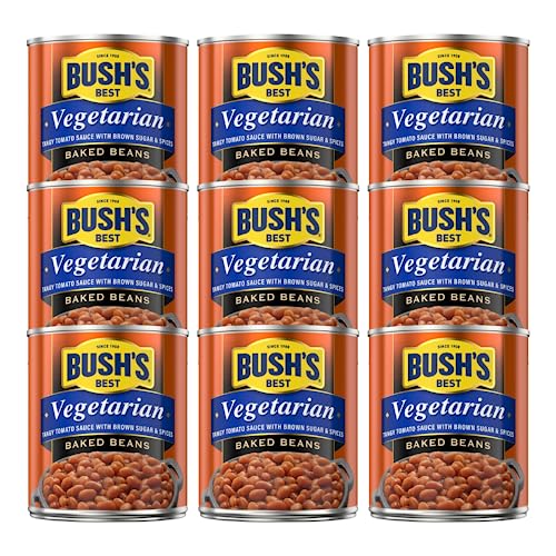 BUSH'S BEST Vegetarian Baked Beans- Canned Beans, Baked Beans,Kosher, Source of Plant Based Protein and Fiber, Low Fat, Gluten Free 8.3 OZ (Pack of 9)