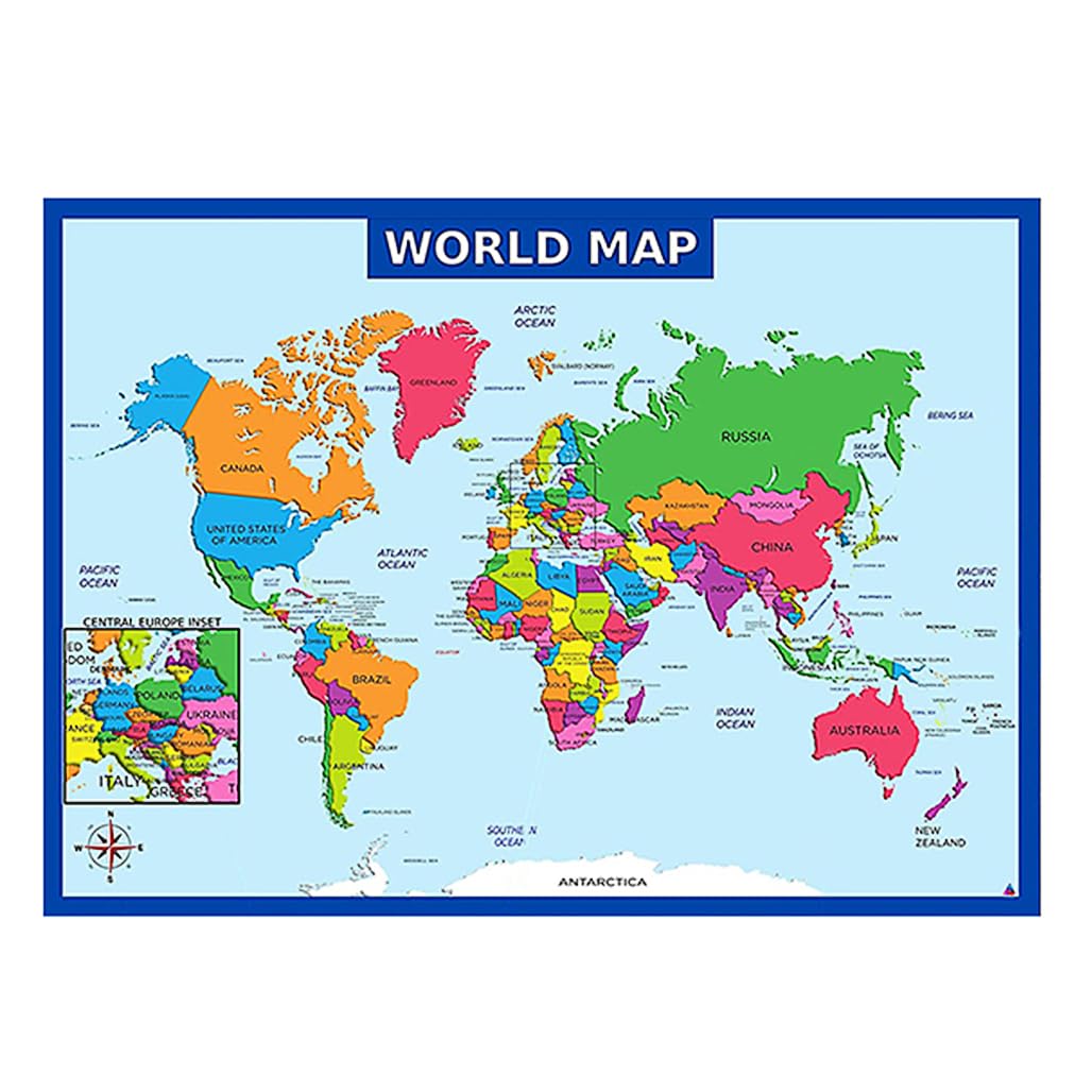 Goodern World Map Poster,Geography Educational Knowledge Chart,50×35cm Wall Art Canvas Printing Classroom Office Bedroom Aesthetic Poster and Decoration for Preschool, Kindergarten,Elementary