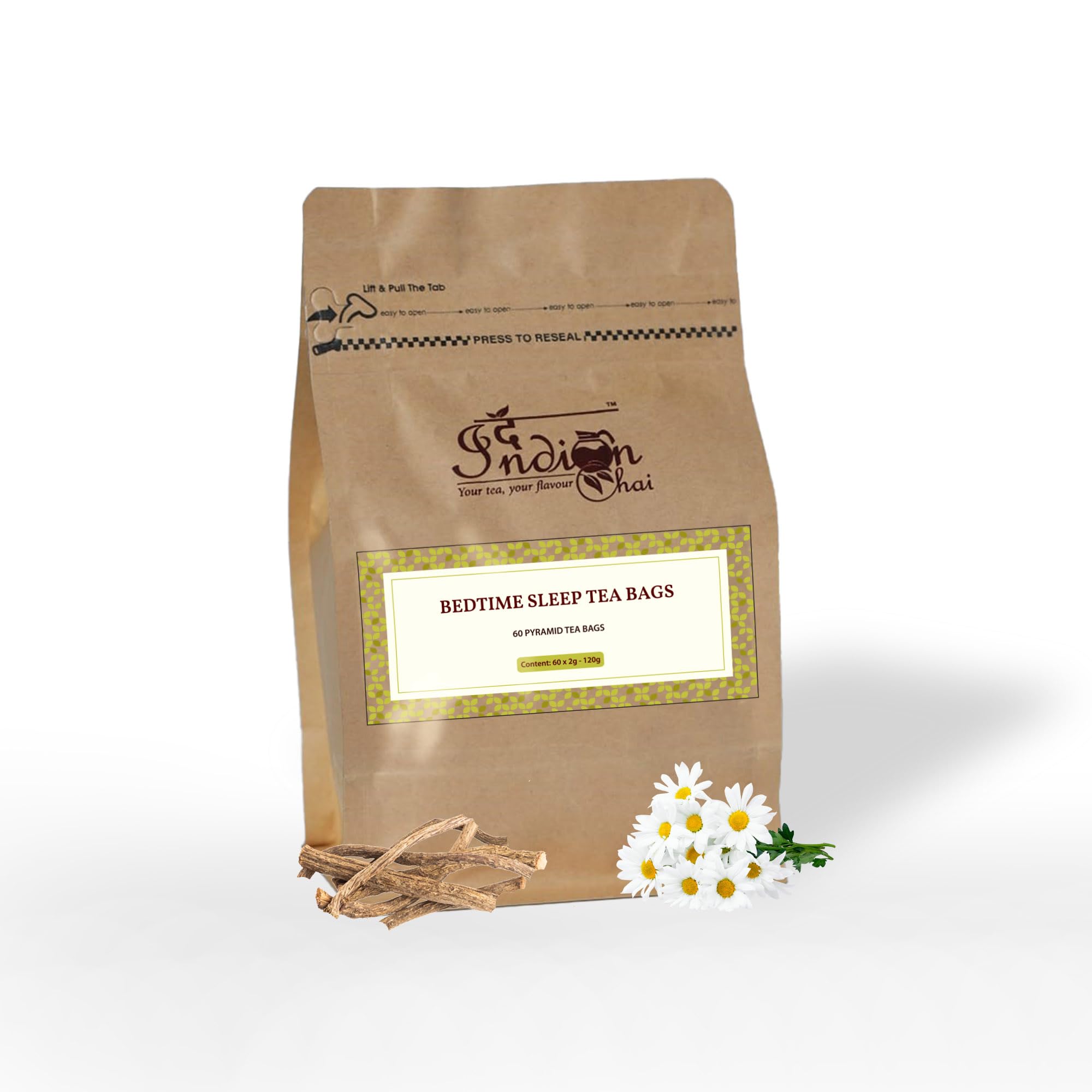 The Indian Chai – Bedtime Sleep Tea 60 Pyramid Tea Bags | 60 Cups Bulk Pack | with Passion Flower Leaves, Valerian, Chamomile, etc for Restful and Peaceful Sleep | Herbal Tea Infusion-image-21