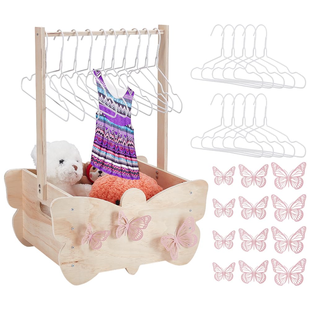 UNICRAFTALE Cadeau De Bienvenue Bébé Crate en Bois pour Organisateur De Garde Robe Bébé Papillon avec Panier De Stockage Bébé Et Cintres Cadeau De Grossesse pour Nouveaux Parents 41x31x55cm
