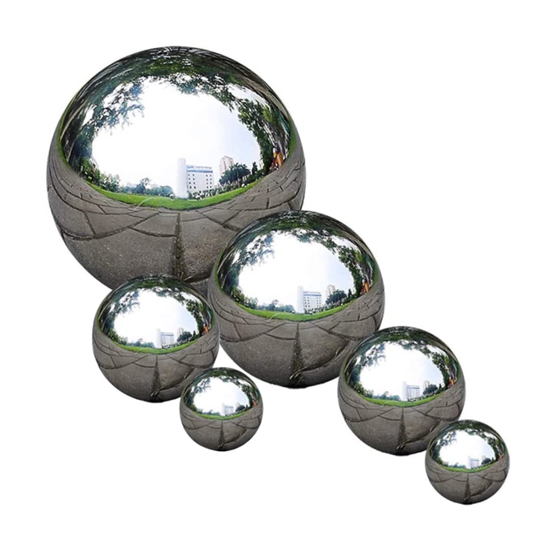 Statues de Jardin, baule à Regard en Acier Inoxydable Miroir de Globe en Acier Inoxydable Miroir polir Boule de Jardin réfléchissant 6 pcs Style 1, Boule Creux
