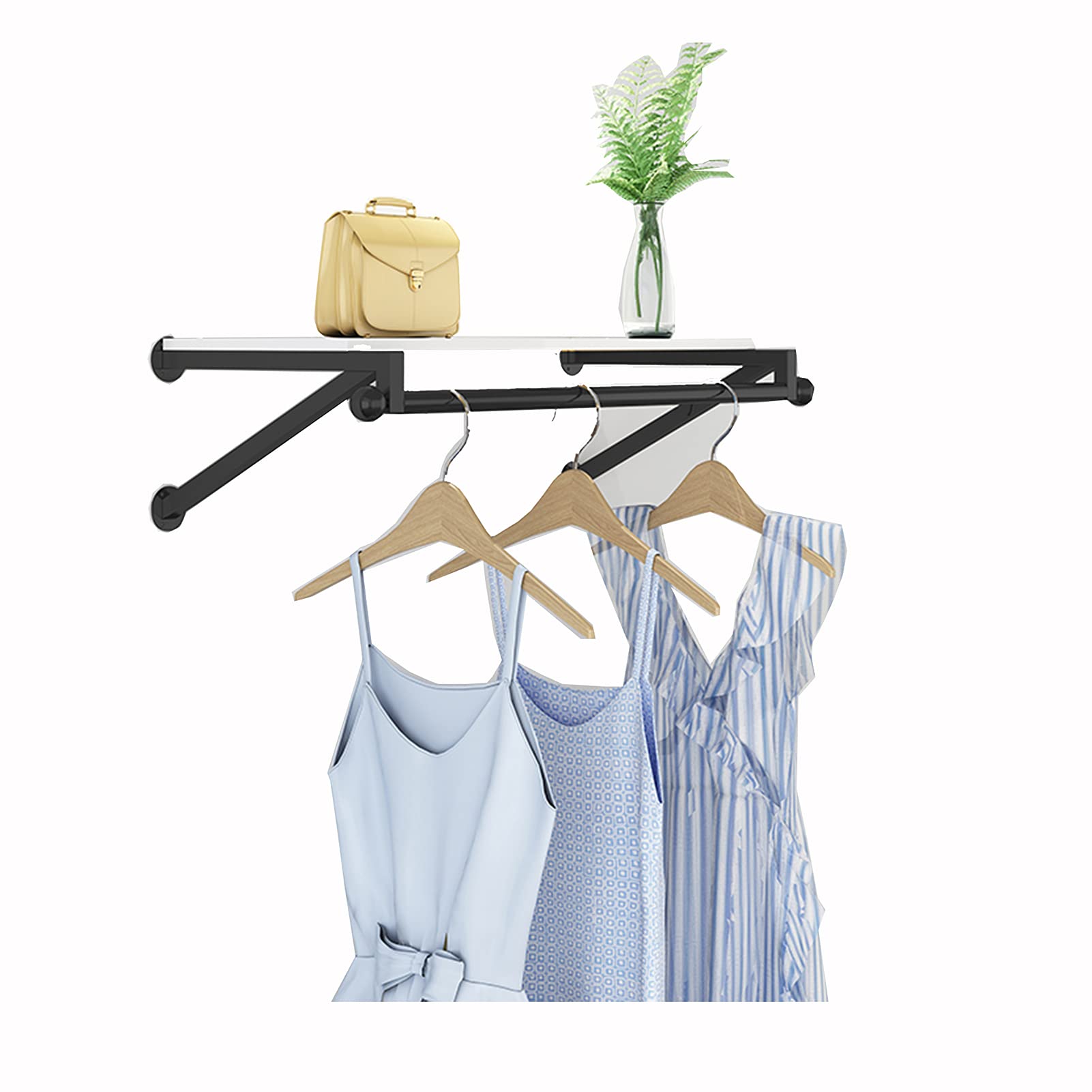 LRZPTDYU WallMounted Clothing Rack with ShelvesMetal Garment Display Stand for Store Bathroom Homeand Retail Use