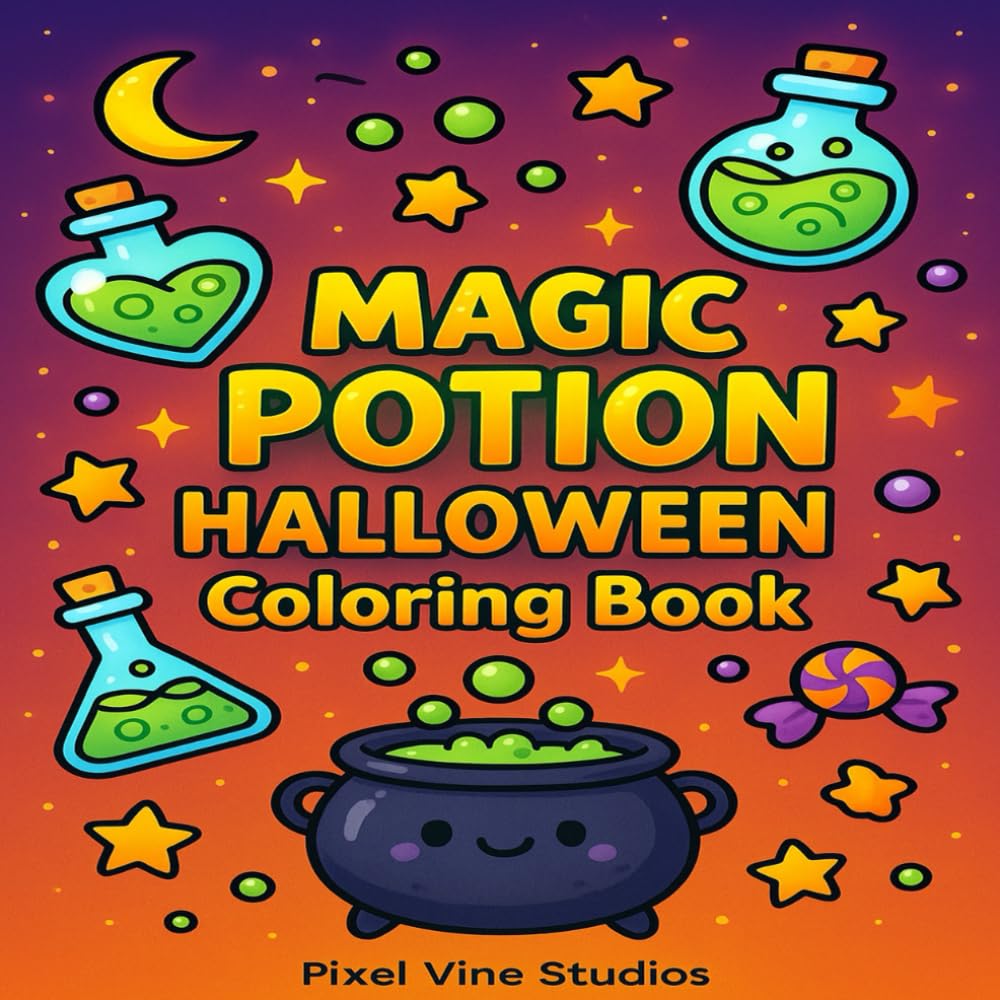 Magic Potion Halloween Coloring Book: 40 Fun Potion Bottles, Cauldrons & Witchy Brews | Easy Halloween Coloring for All Ages (Simple & Spooky Halloween Coloring)
