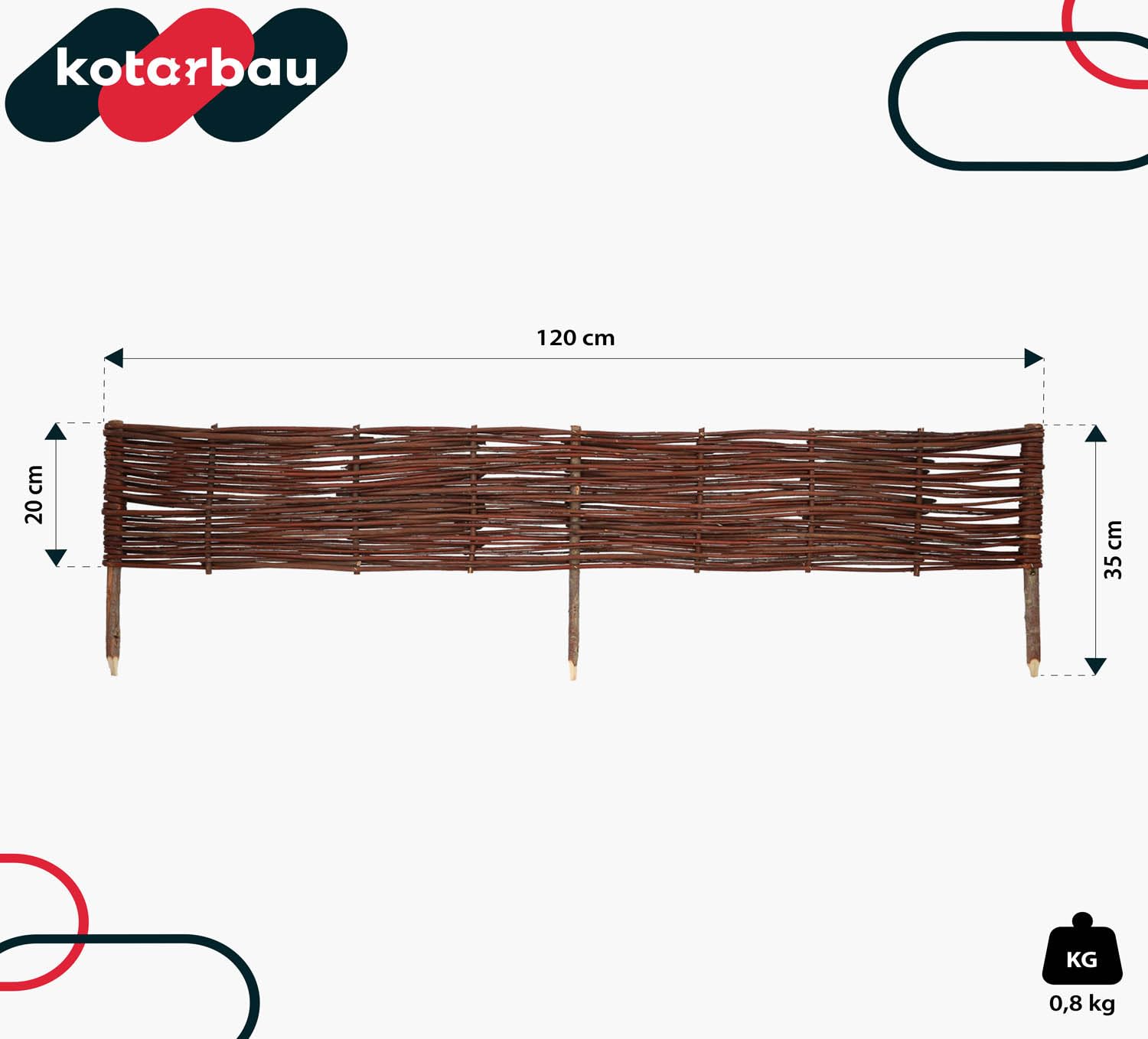 KOTARBAU® 5 pezzi Staccionata in Legno per Giardino - Recinzione in Vimini - 120 x 20 cm - Marrone - Staccionata Giardino Esterno - Steccato in Legno - Decorazione Da Esterno