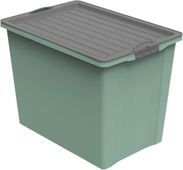 Rotho, Compact, Storage box with lid and wheels 70 l, Plastic (PP recycled) BPA green/anthracite, A3/70l (57,0 x 39,5 x 43,5 cm)