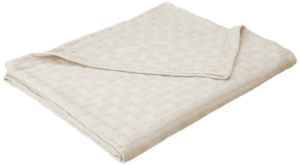 Superior100% Cotton All-Season Blanket, Basket Weave Design, Soft, Comfy Cover for Bed, Bedding, Bedroom, Couch Throw, Lounging, Modern Boho Medium Weighted Blankets, Twin, Ivory